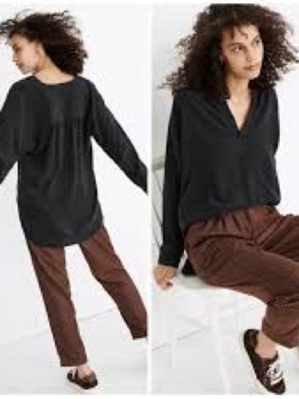 Madewell Sandwashed Popover Top Black Modal Blend Breezy Small NWT